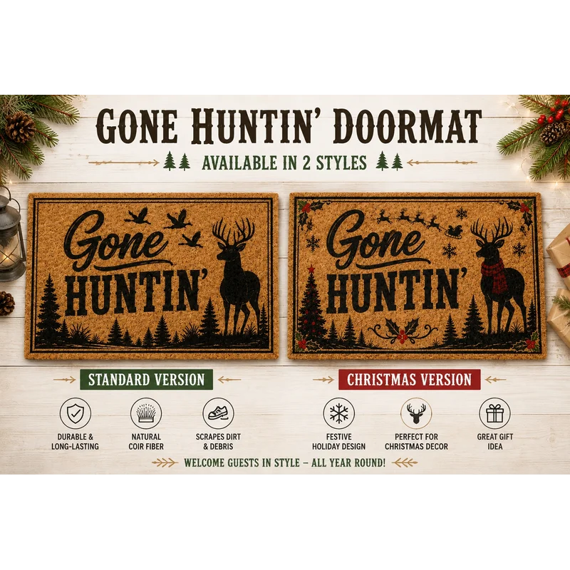 Personalized Gone Hunting Christmas Doormat