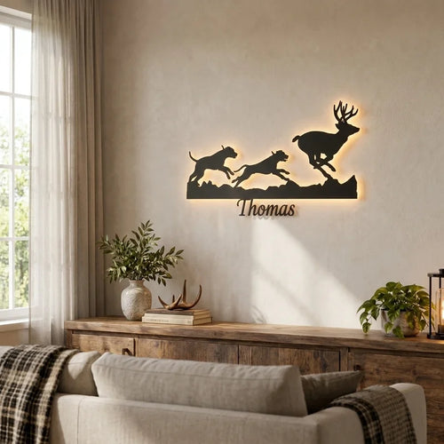 Custom Hounds Hunting Deer Wall Art LED