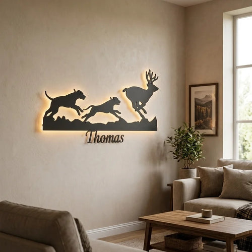 Custom Hounds Hunting Deer Wall Art LED