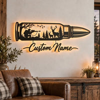 Custom Hunter In A Bullet Hunting Scene Wall Art LED