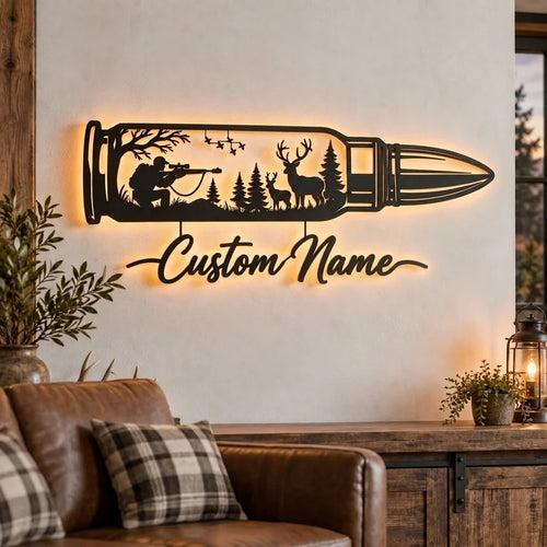 Custom Hunter In A Bullet Hunting Scene Wall Art LED
