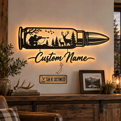Custom Hunter In A Bullet Hunting Scene Wall Art LED