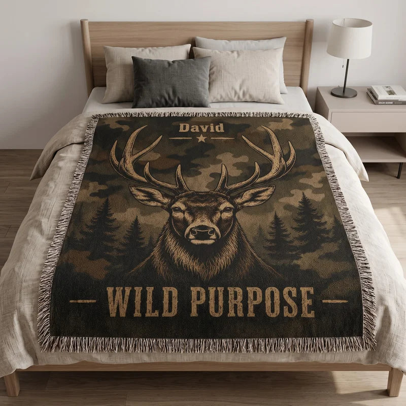 Personalized Hunting Camo Wild Purpose Tassels Blanket