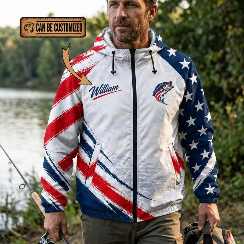 Custom American Bass Fishing Patriotic Windbreaker Jacket
