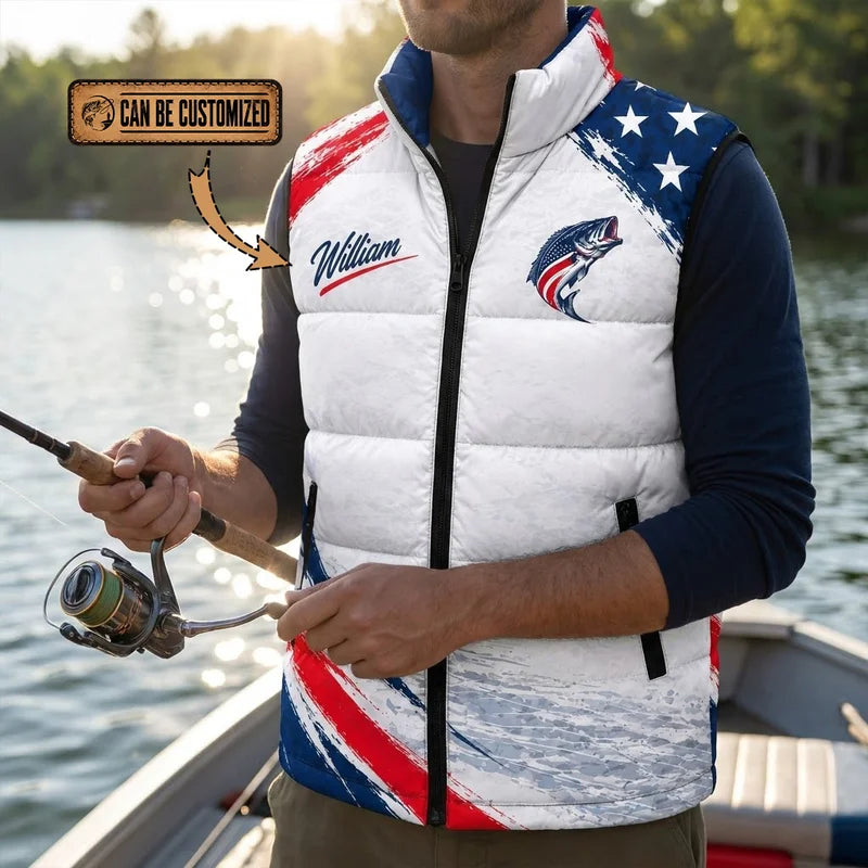 Custom American Bass Fishing Patriotic Puffer Vest