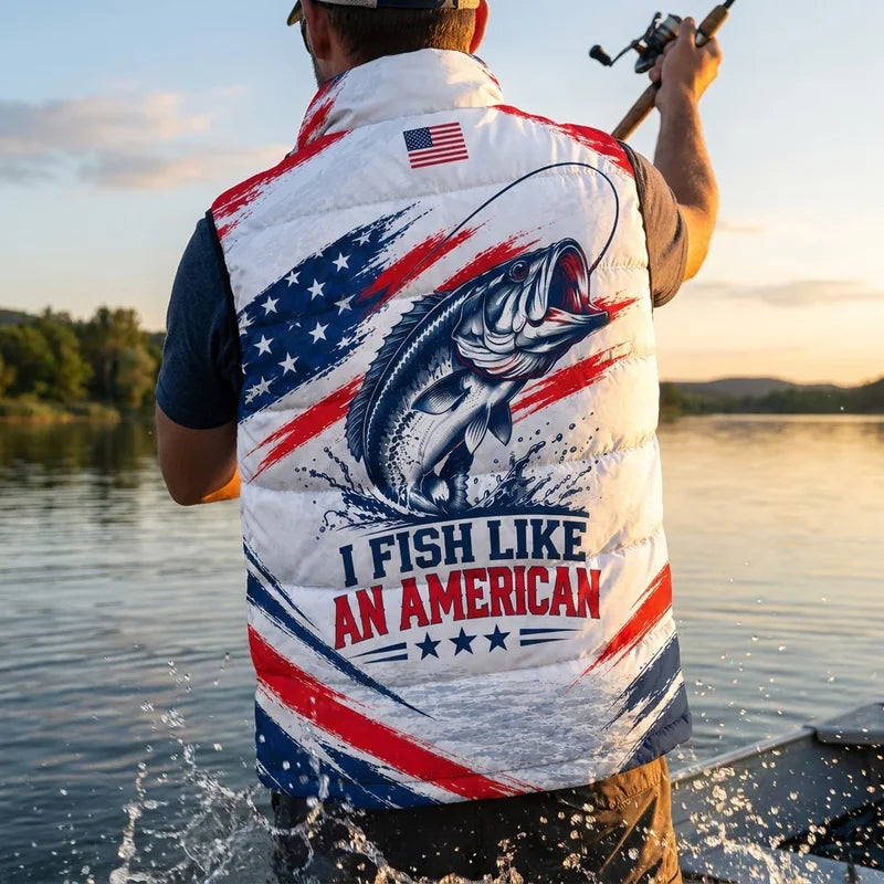 Custom American Bass Fishing Patriotic Puffer Vest
