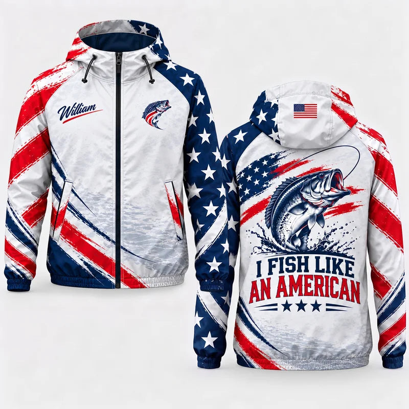 Custom American Bass Fishing Patriotic Windbreaker Jacket