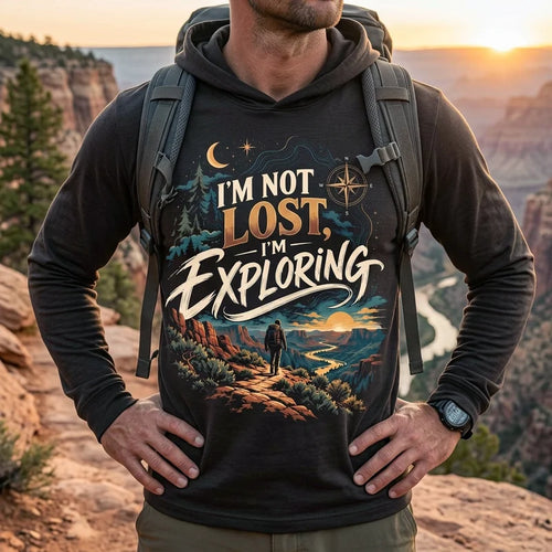 I'm Not Lost I'm Exploring Vintage Adventure Hooded Long Sleeve Shirt