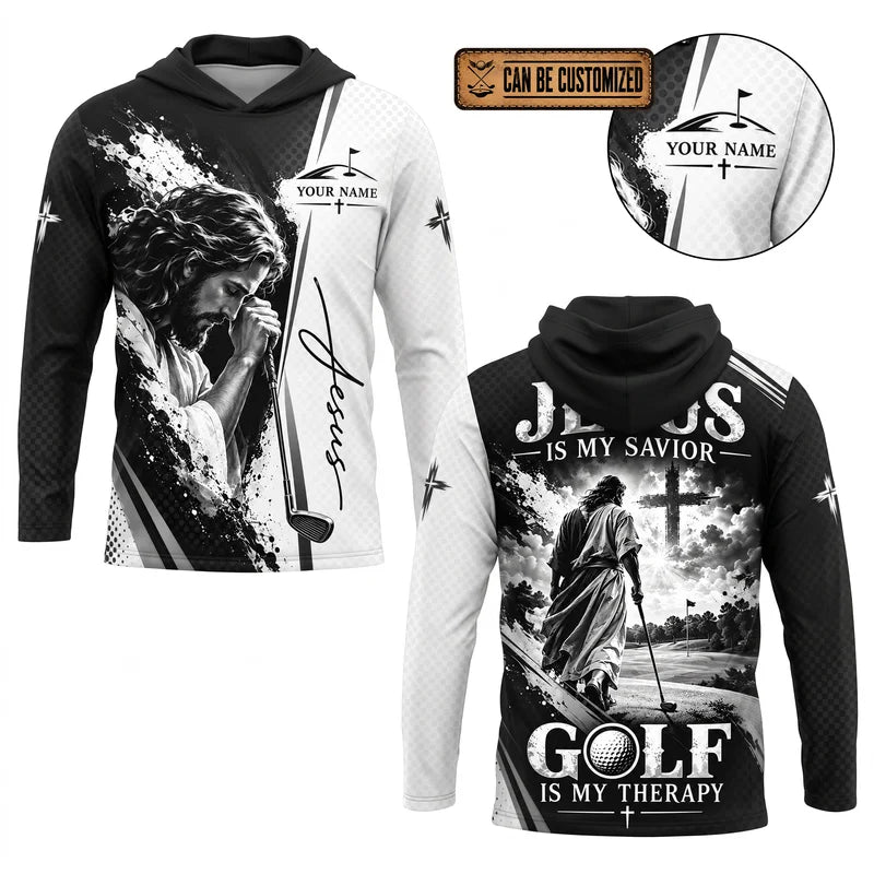 Jesus Is My Savior Golf Personalized Hooded Long Sleeve Shirt
