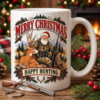 Merry Christmas Happy Hunting Santa Deer Hunting Ceramic Mug