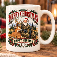 Merry Christmas Happy Hunting Santa Deer Hunting Ceramic Mug