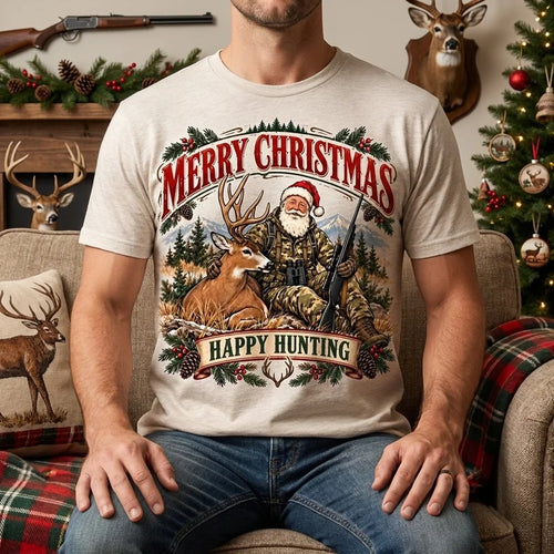 Santa Claus Happy Hunting Christmas T-Shirt