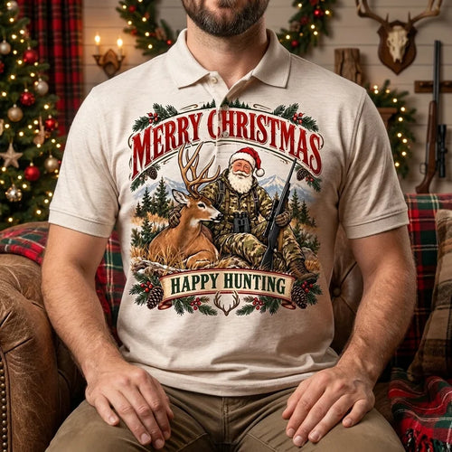 Santa Claus Happy Hunting Christmas Polo Shirt