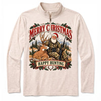 Santa Claus Happy Hunting Christmas Zip Long Sleeve Shirt