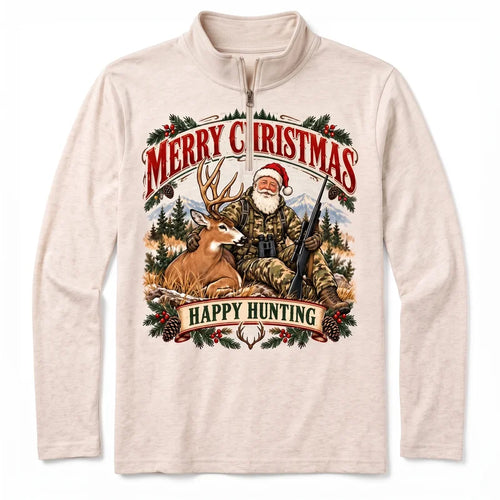 Santa Claus Happy Hunting Christmas Zip Long Sleeve Shirt