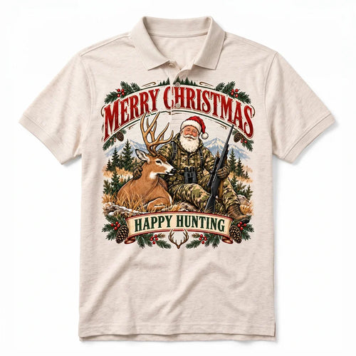 Santa Claus Happy Hunting Christmas Polo Shirt