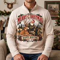 Santa Claus Happy Hunting Christmas Zip Long Sleeve Shirt