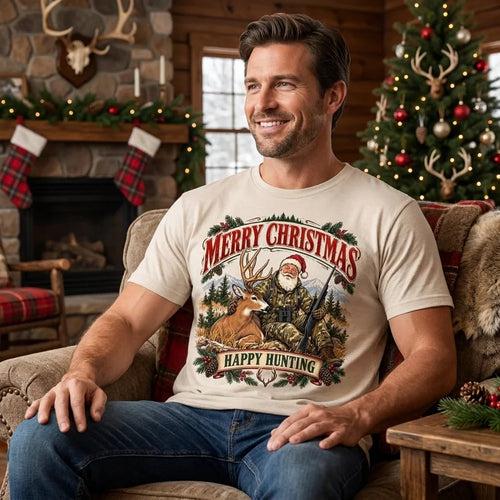 Santa Claus Happy Hunting Christmas T-Shirt