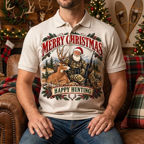 Santa Claus Happy Hunting Christmas Polo Shirt
