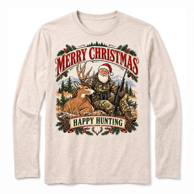 Santa Claus Happy Hunting Christmas Long Sleeve Shirt