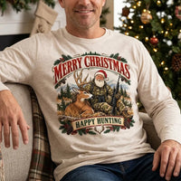 Santa Claus Happy Hunting Christmas Long Sleeve Shirt