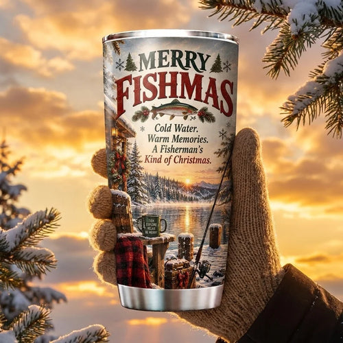 Personalized 20oz Merry Fishmas Christmas Fishing Tumbler