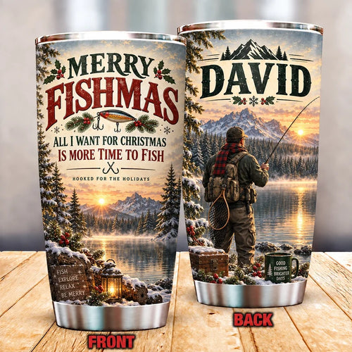 Personalized 20oz Merry Fishmas Christmas Fishing Tumbler
