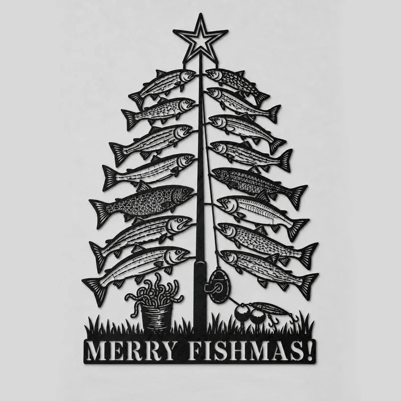 Merry Fishmas Christmas Fishing Wall Art LED