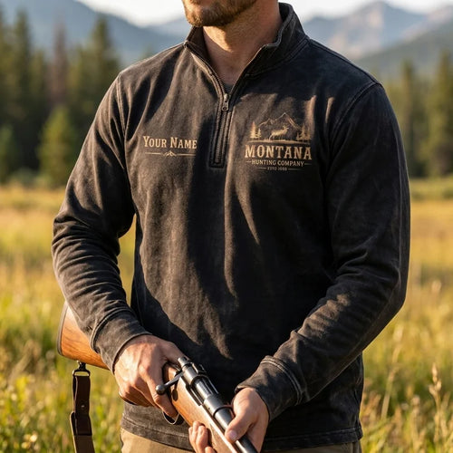 Personalized Montana Hunting Company Big Buck Zip Long Sleeve Shirt