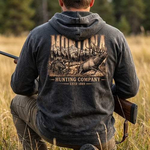 Personalized Montana Hunting Company Big Buck Hooded Long Sleeve Shirt