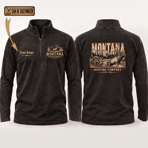 Personalized Montana Hunting Company Big Buck Zip Long Sleeve Shirt