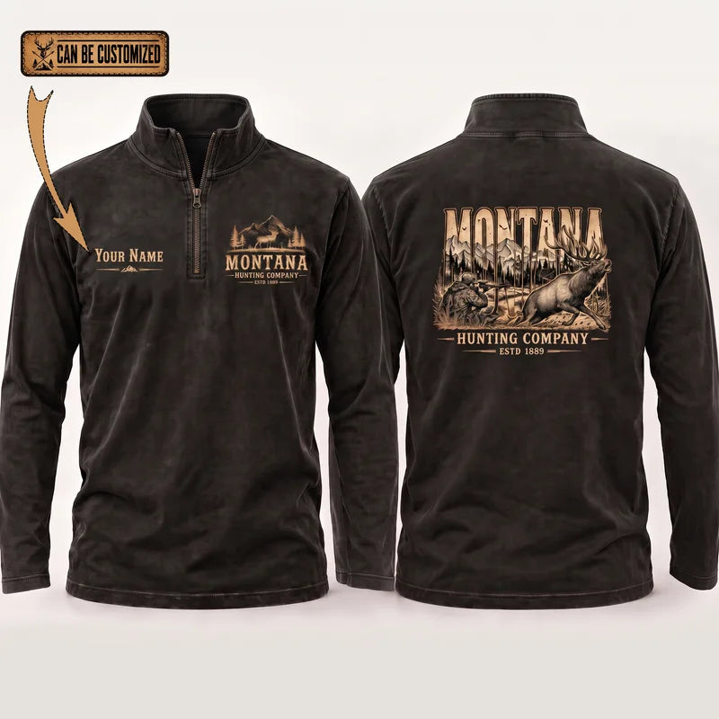 Personalized Montana Hunting Company Big Buck Zip Long Sleeve Shirt