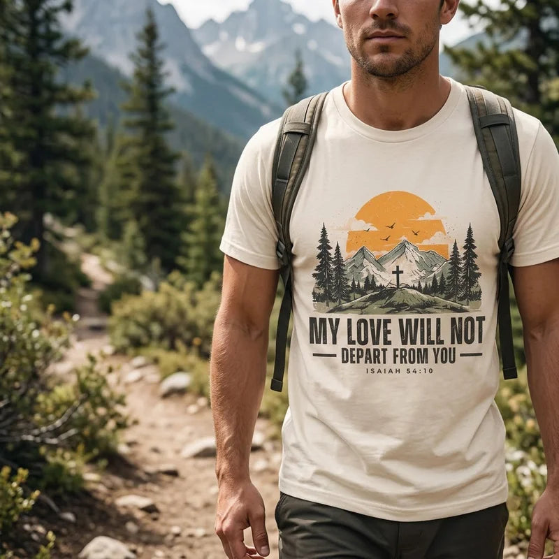 Isaiah 54:10 Christian Vintage Mountain Cross T-Shirt
