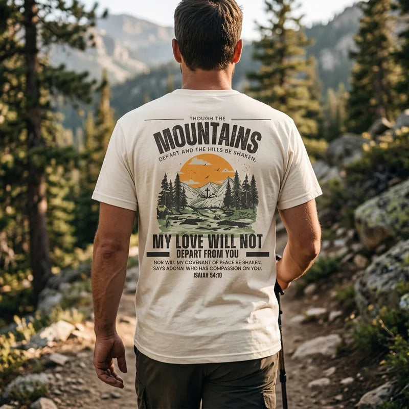 Isaiah 54:10 Christian Vintage Mountain Cross T-Shirt