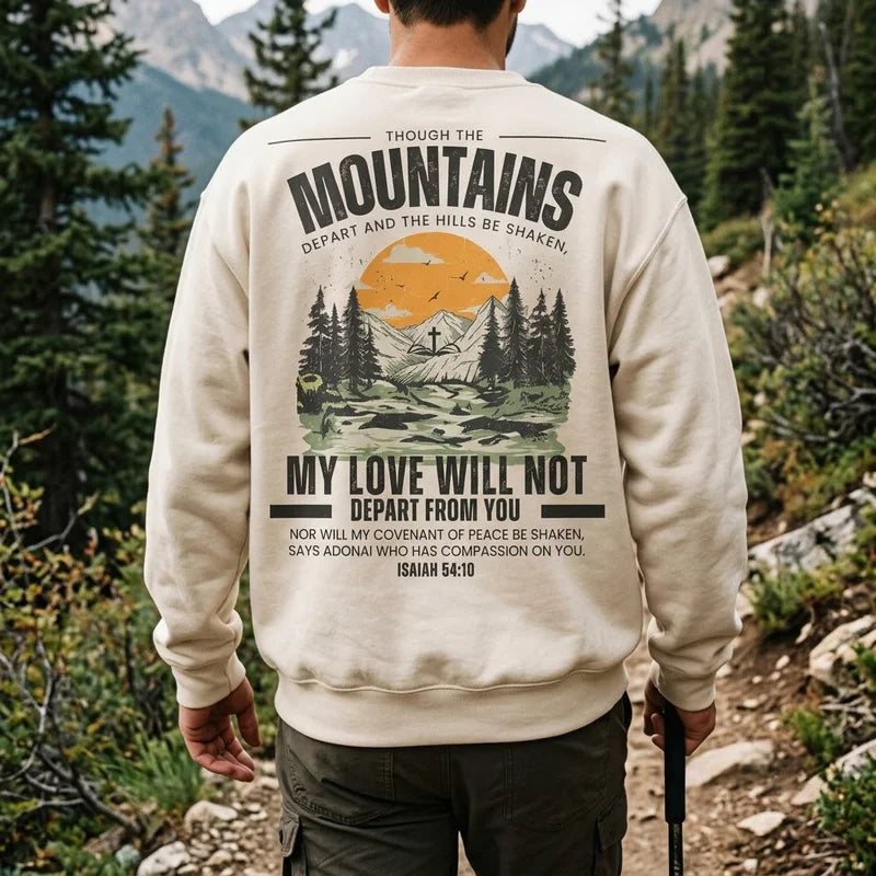 Isaiah 54:10 Christian Vintage Mountain Cross Sweater