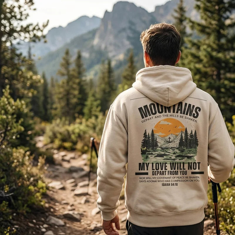 Isaiah 54:10 Christian Vintage Mountain Cross Hoodie