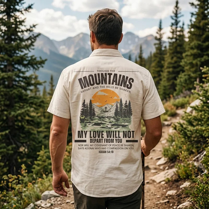 Isaiah 54:10 Christian Vintage Mountain Cross Hawaiian Shirt