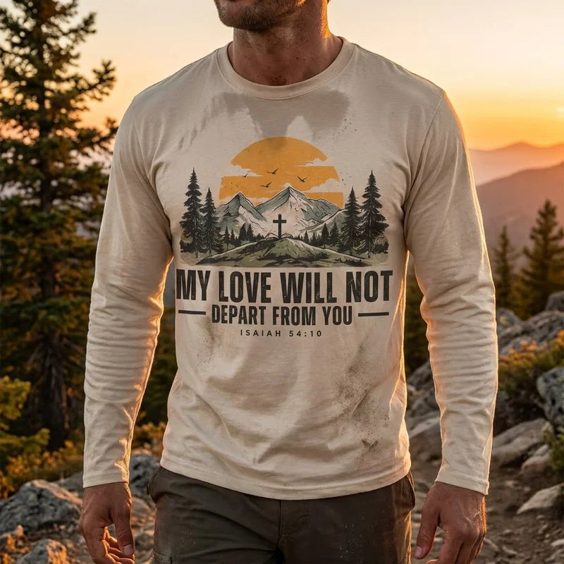 Isaiah 54:10 Christian Vintage Mountain Cross Long Sleeve Shirt