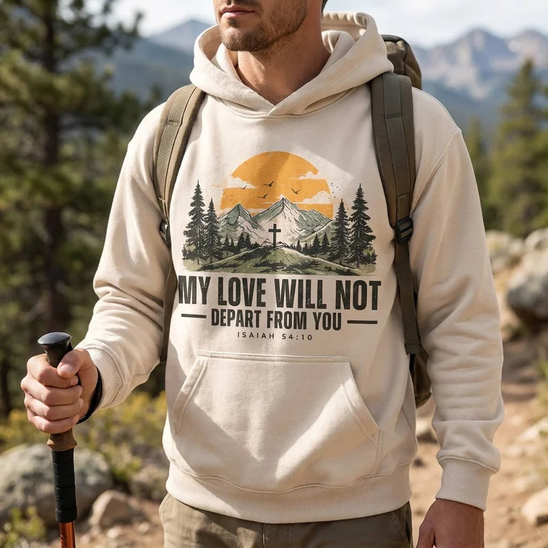 Isaiah 54:10 Christian Vintage Mountain Cross Hoodie