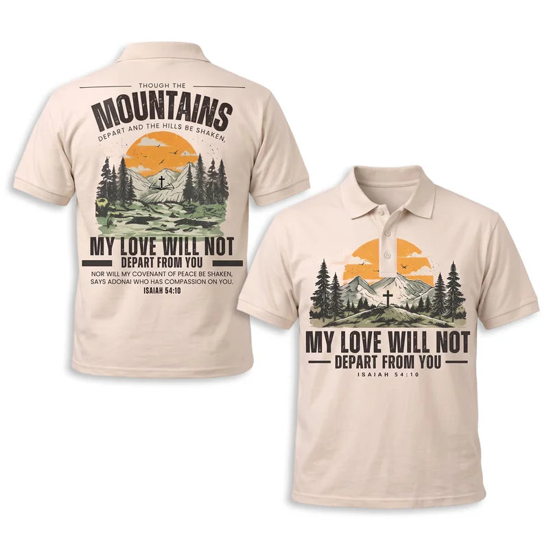Isaiah 54:10 Christian Vintage Mountain Cross Polo Shirt