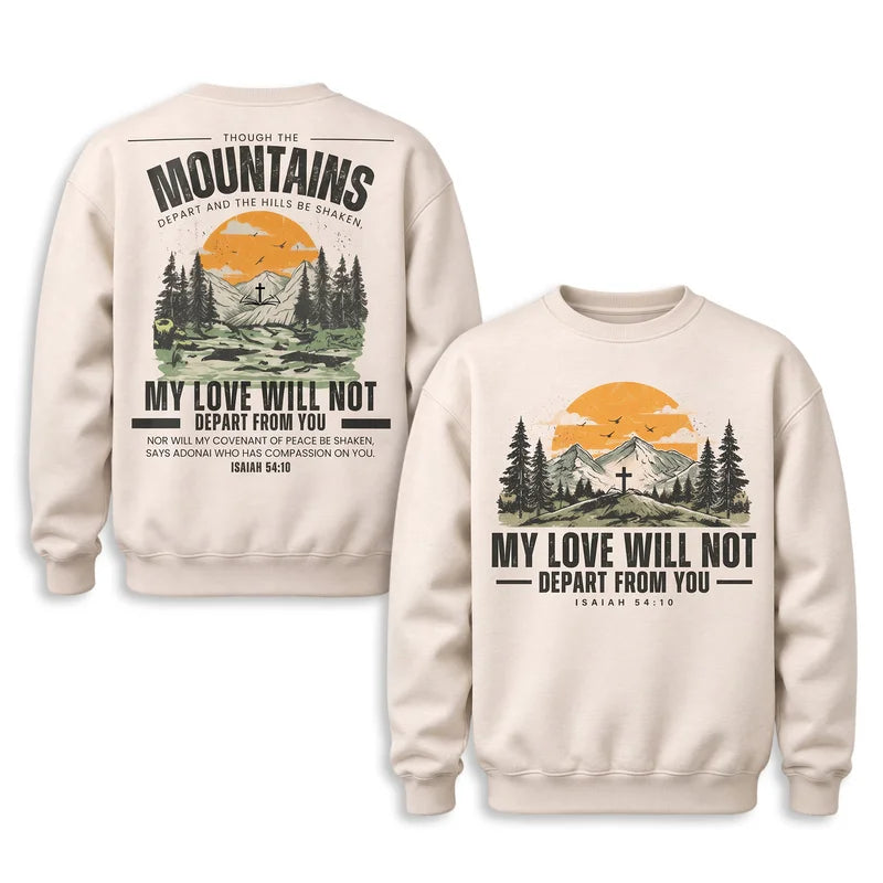 Isaiah 54:10 Christian Vintage Mountain Cross Sweater