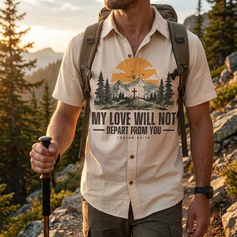 Isaiah 54:10 Christian Vintage Mountain Cross Hawaiian Shirt
