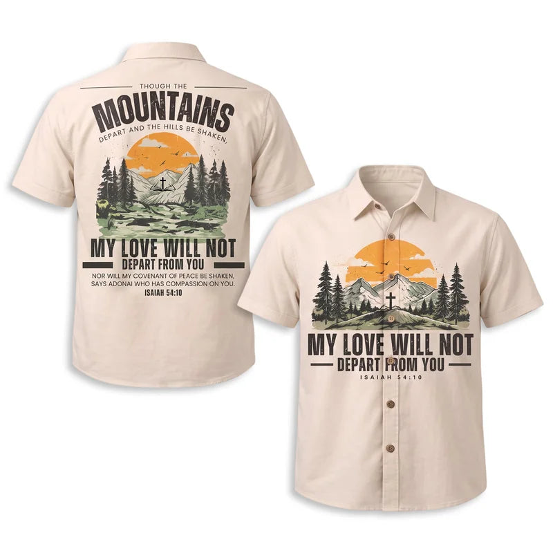 Isaiah 54:10 Christian Vintage Mountain Cross Hawaiian Shirt