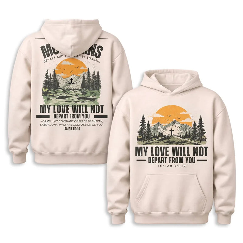 Isaiah 54:10 Christian Vintage Mountain Cross Hoodie