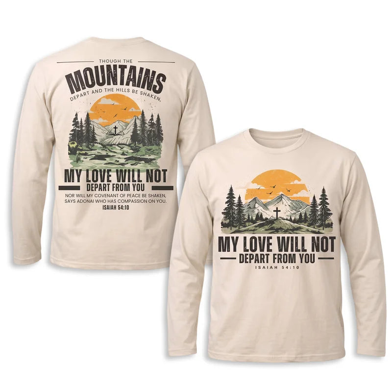 Isaiah 54:10 Christian Vintage Mountain Cross Long Sleeve Shirt