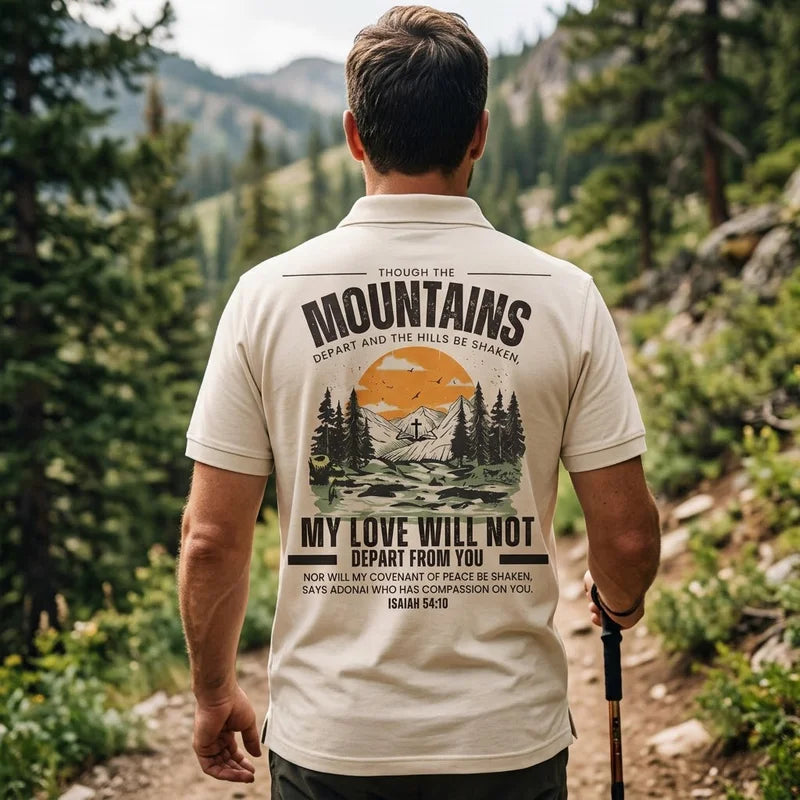 Isaiah 54:10 Christian Vintage Mountain Cross Polo Shirt