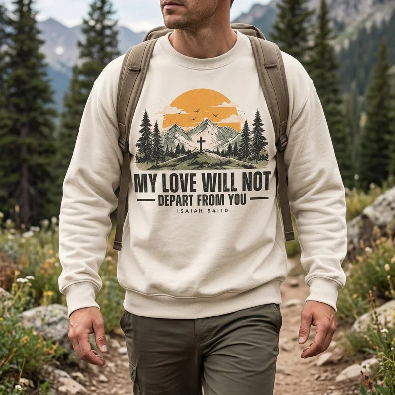 Isaiah 54:10 Christian Vintage Mountain Cross Sweater
