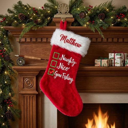 Personalized Naughty Nice Gone Fishing Christmas Stocking