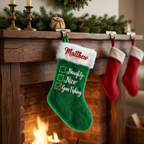 Personalized Naughty Nice Gone Fishing Christmas Stocking
