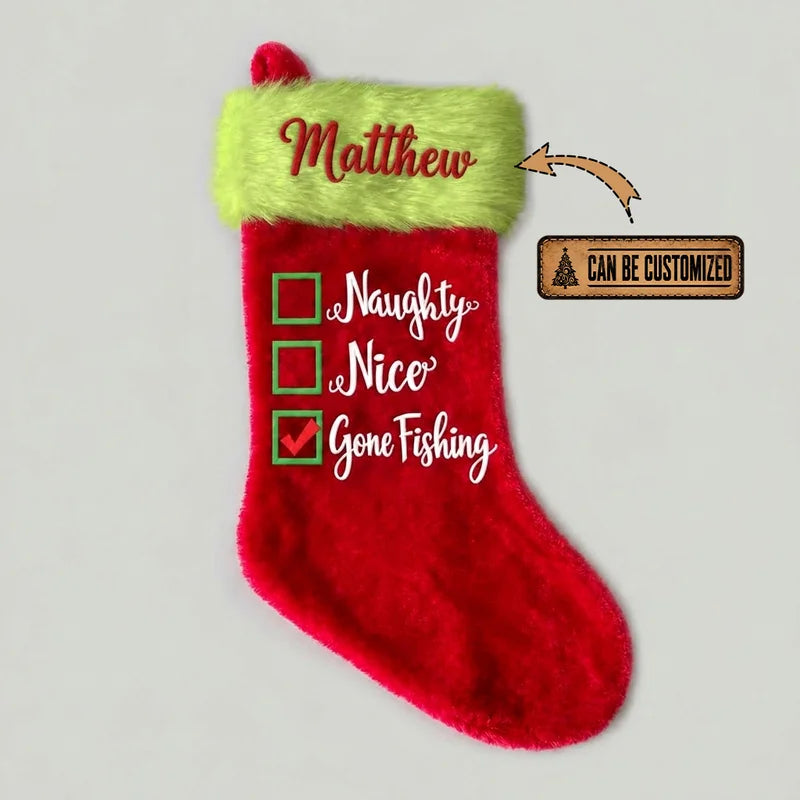 Personalized Naughty Nice Gone Fishing Christmas Stocking